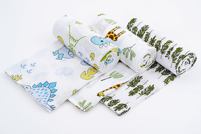 Пеленки детские из муслина, Динозаврики, 3шт.